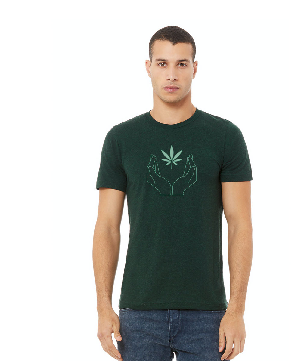 mens cannabis hands leaf t-shirt design