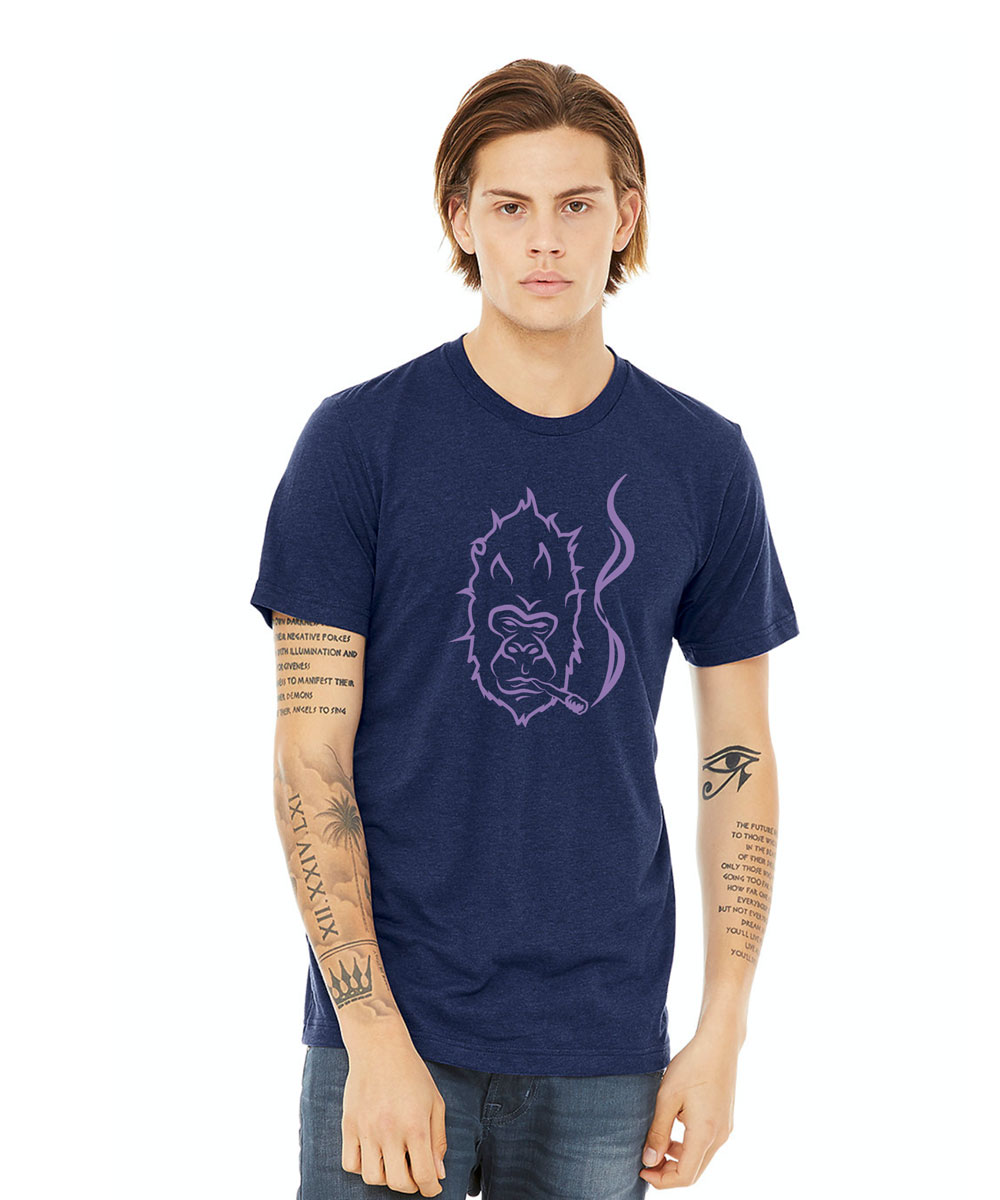navy purple stoner gorilla tshirt design